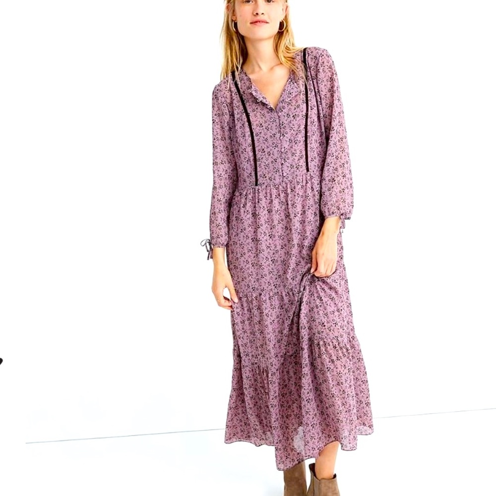 Madewell Purple Floral Maxi prairie Dress with slip